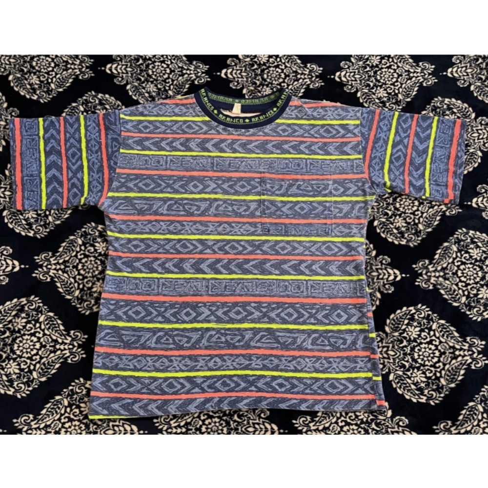 RARE VTG 90s ARANCO x Stussy Neon Color Striped Abstract Sample T-Shirt (SMALL)